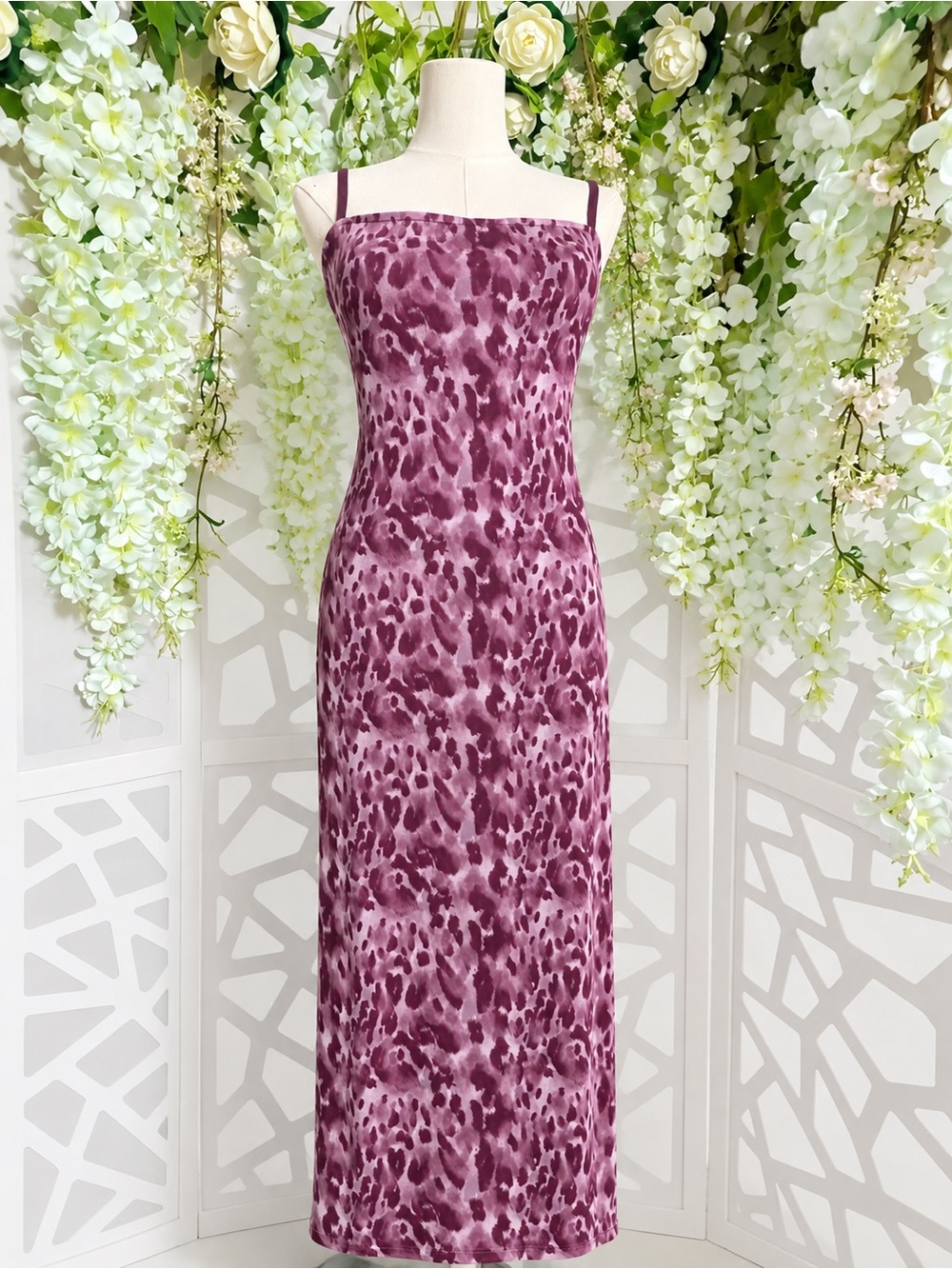 Mauve Animal-Print Spaghetti Strap Maxi Dress